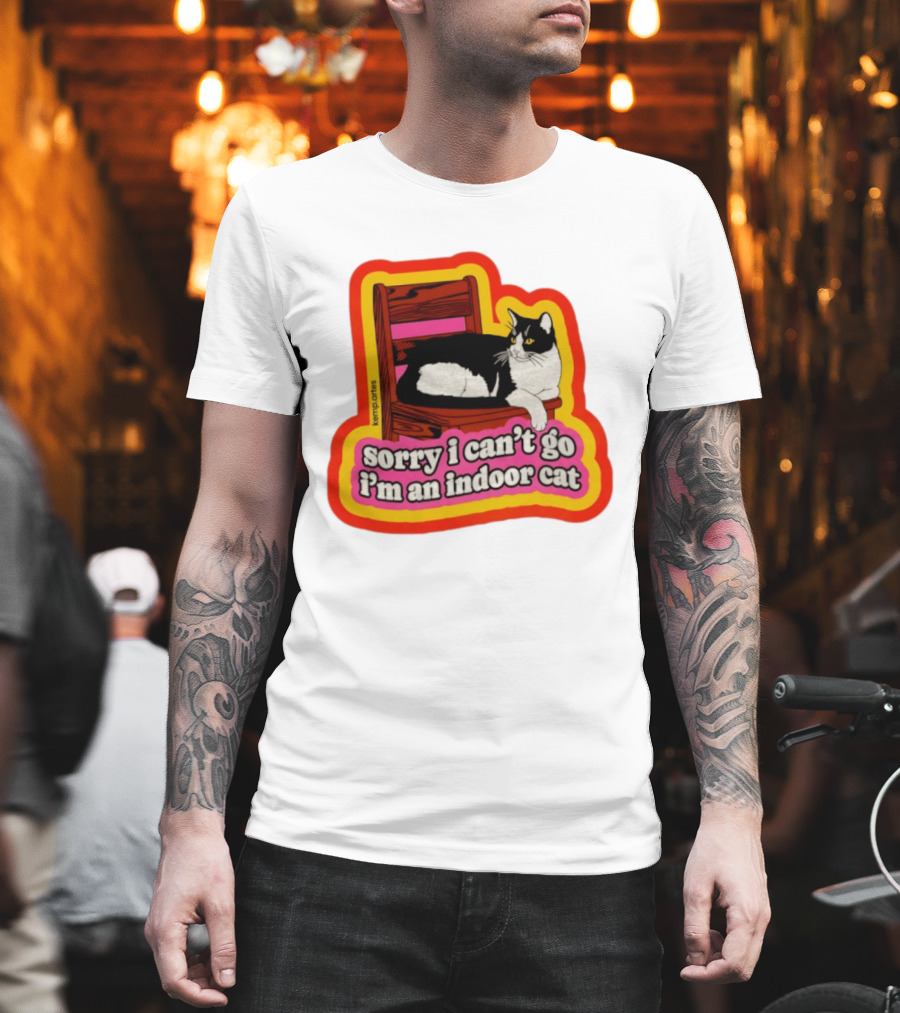 Indoor Cat Humor Sorry I Can't Go Vintage Feline Vibes T-Shirt