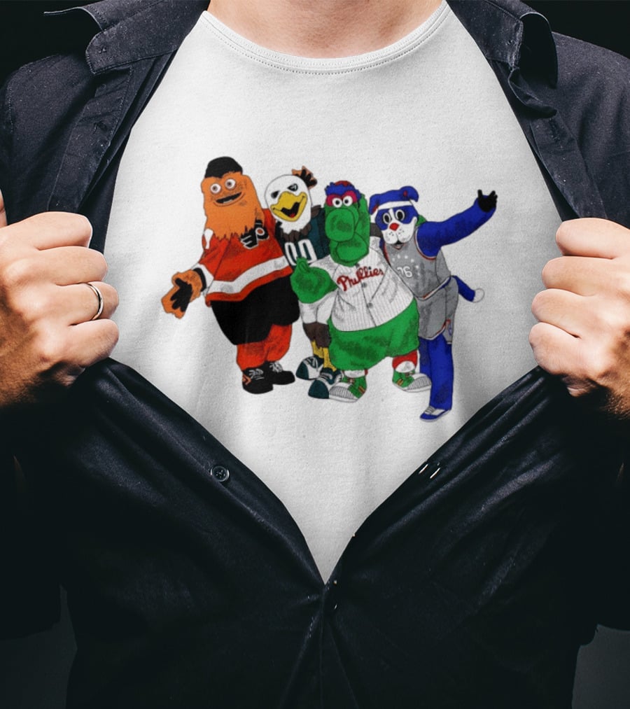 Philly Mascots Gritty Swoop Phanatic Franklin 2026 Sports Characters T-Shirt