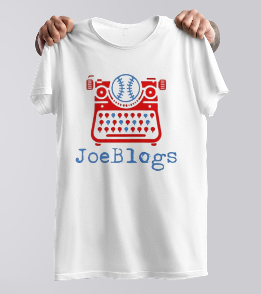 Red White And Blue JoeBlogs Typewriter With Baseball T-Shirt