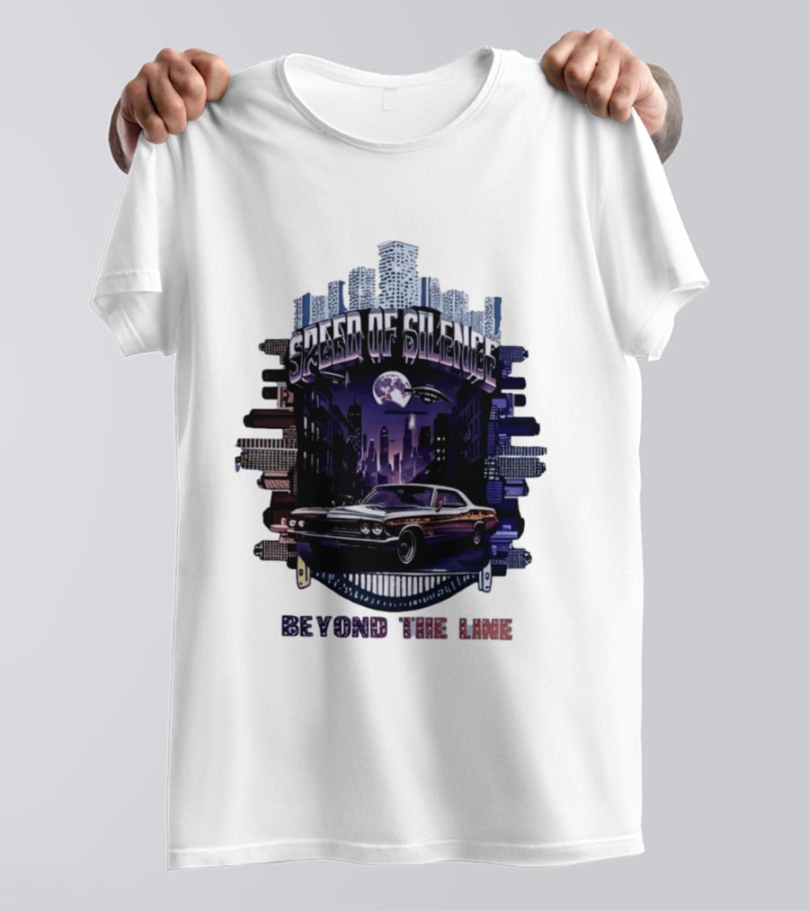 Speed Of Silence Cityscape Classic Car Moonlight Beyond The Line T-Shirt