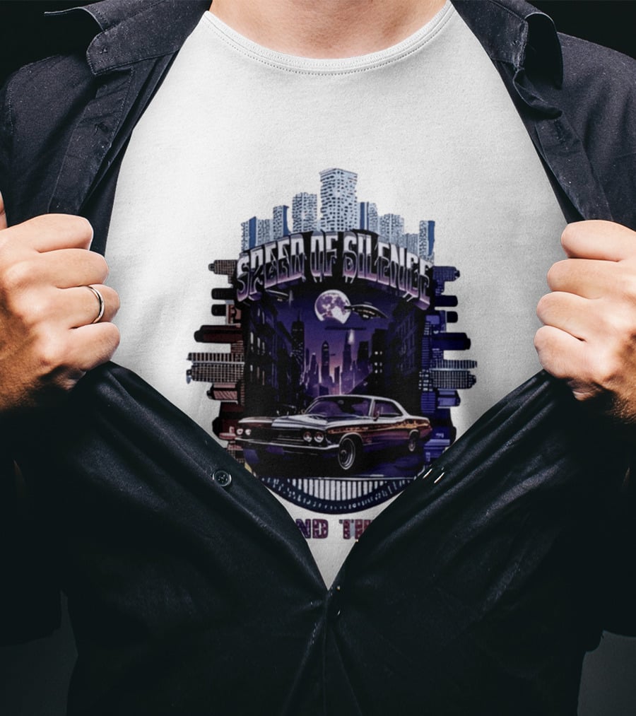 Speed Of Silence Cityscape Classic Car Moonlight Beyond The Line T-Shirt