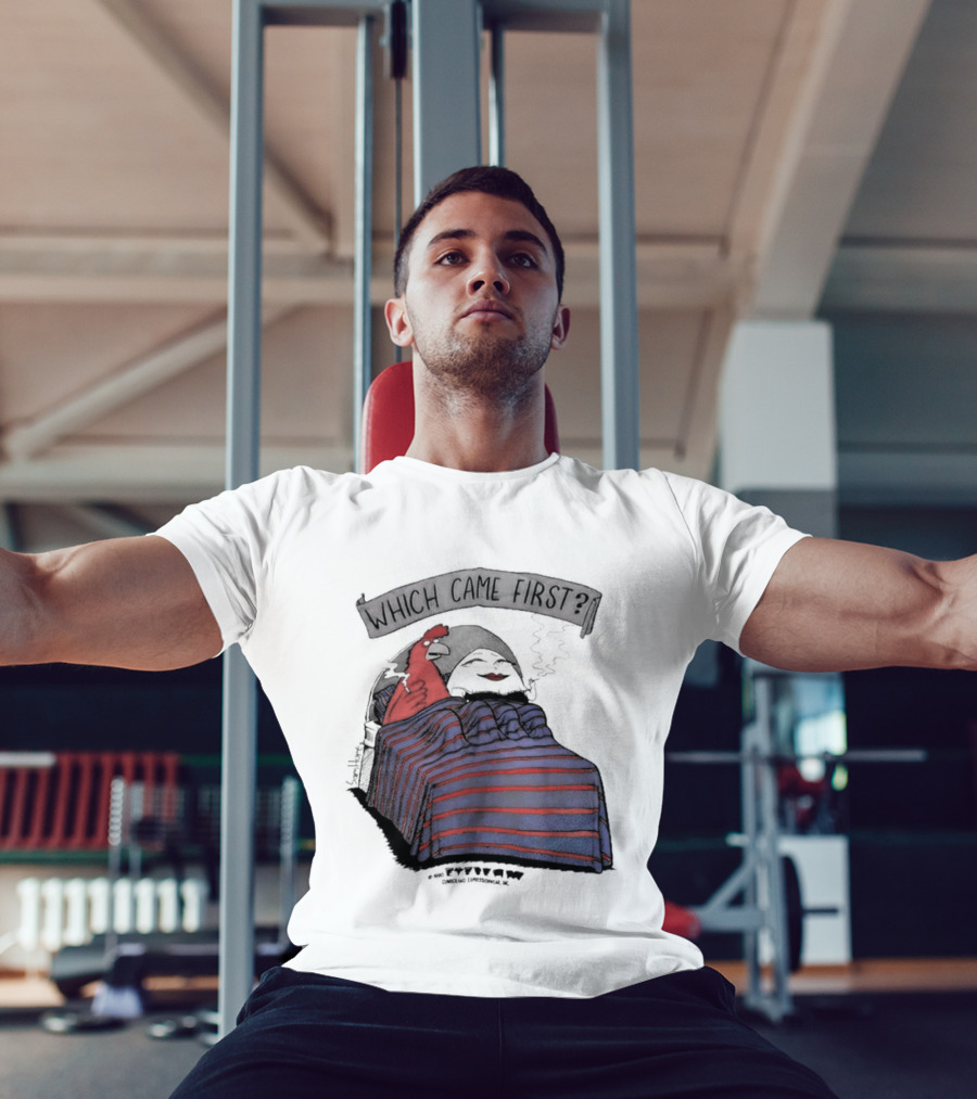 Which Came First The Chicken Or The Egg Striped Bed Scene T-Shirt