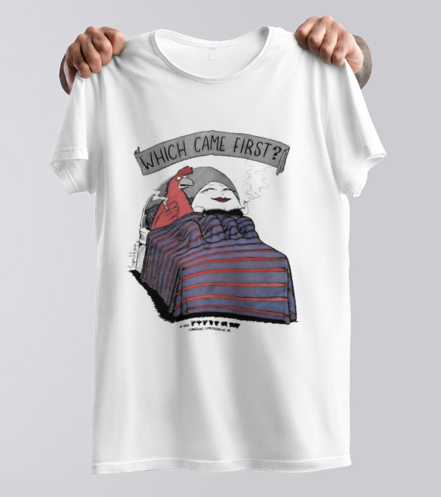 Which Came First The Chicken Or The Egg Striped Bed Scene T-Shirt