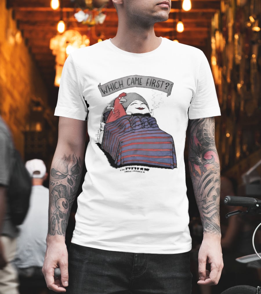 Which Came First The Chicken Or The Egg Striped Bed Scene T-Shirt