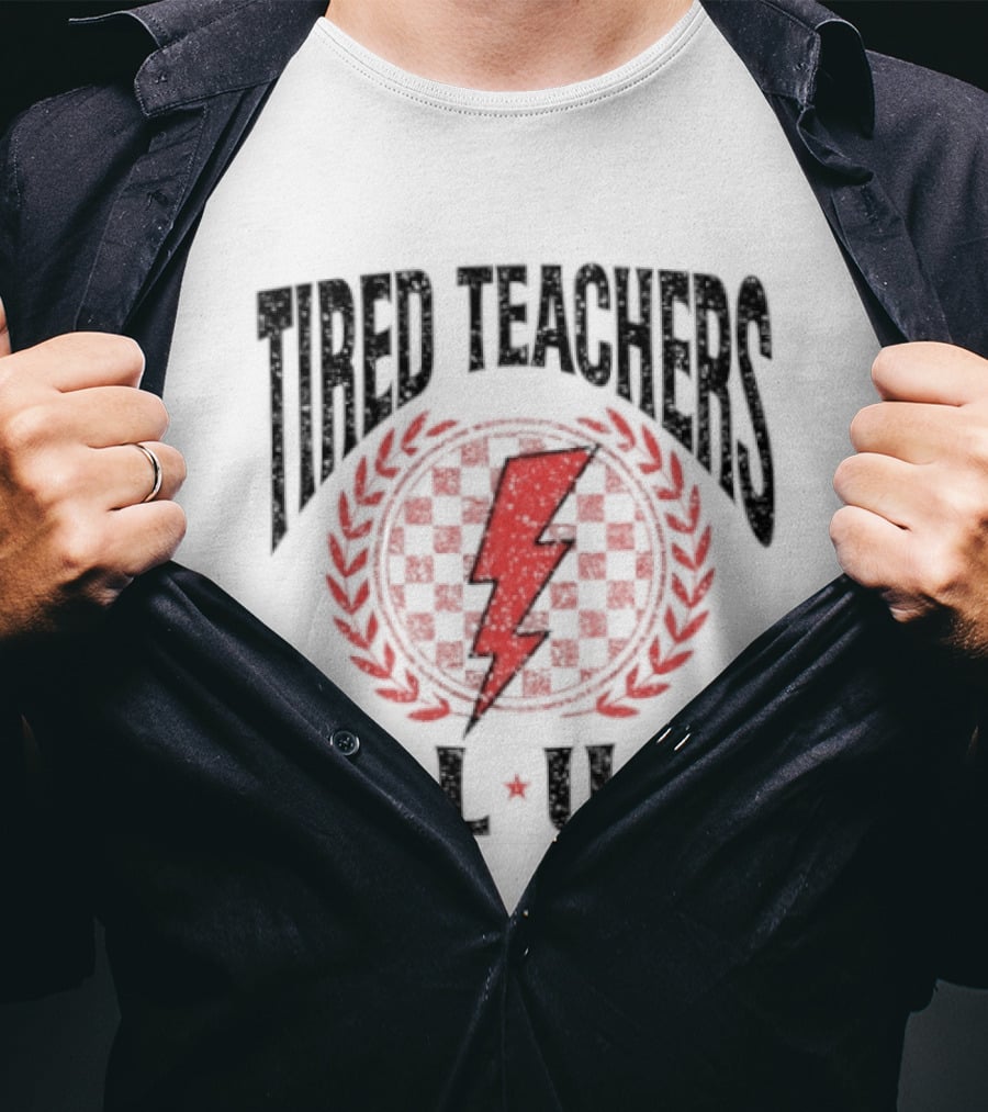 Tired Teachers Club Lightning Bolt Laurel Wreath T-Shirt