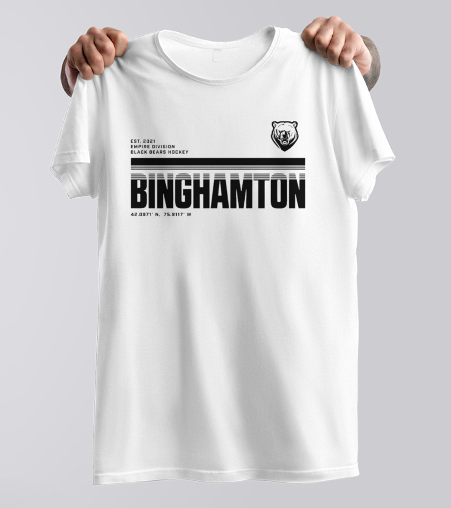 Binghamton Empire Division Black Bears Hockey Est. 2021 Coordinates 42.0987° N, 75.9117° W T-Shirt