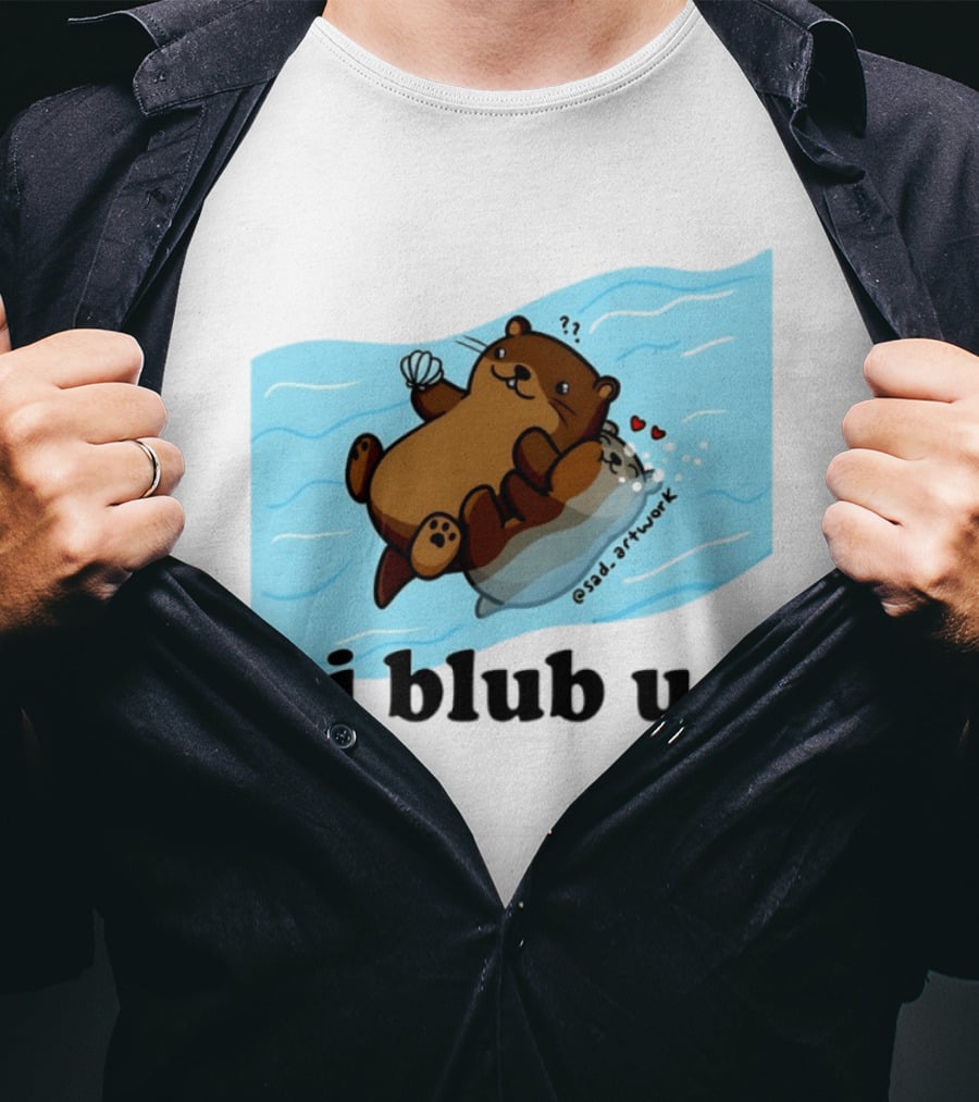 Cute Sea Otters I Blub U Love With Hearts And Shells T-Shirt