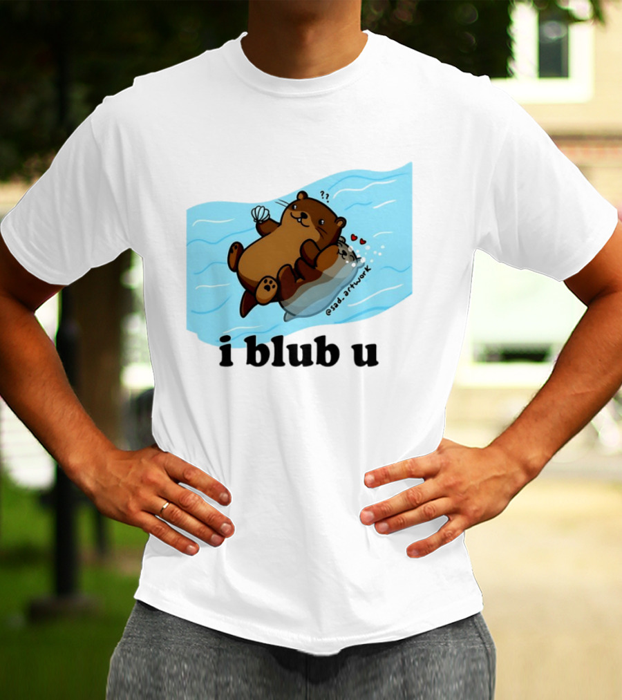 Cute Sea Otters I Blub U Love With Hearts And Shells T-Shirt