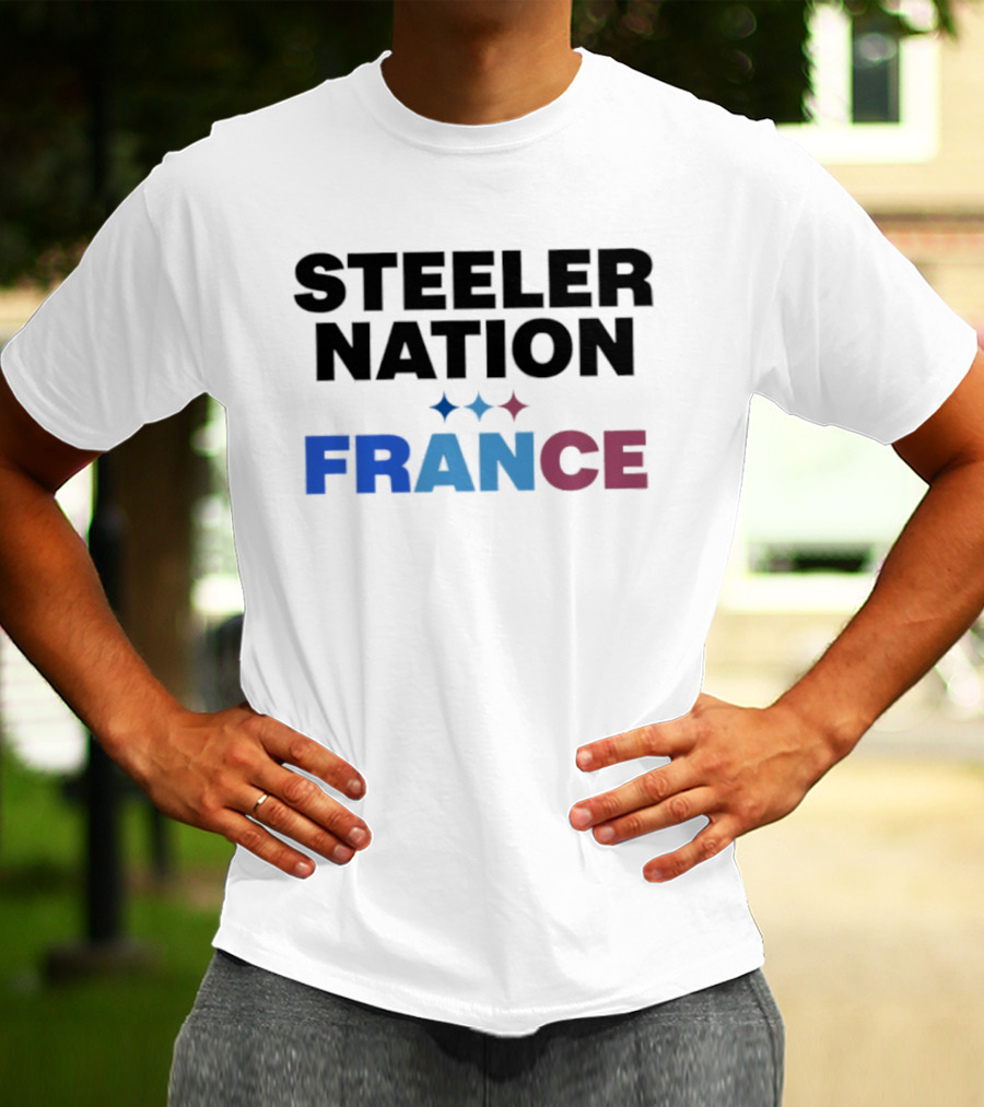 STEELERS NATION FRANCE Black Text Blue White Red Team T-Shirt
