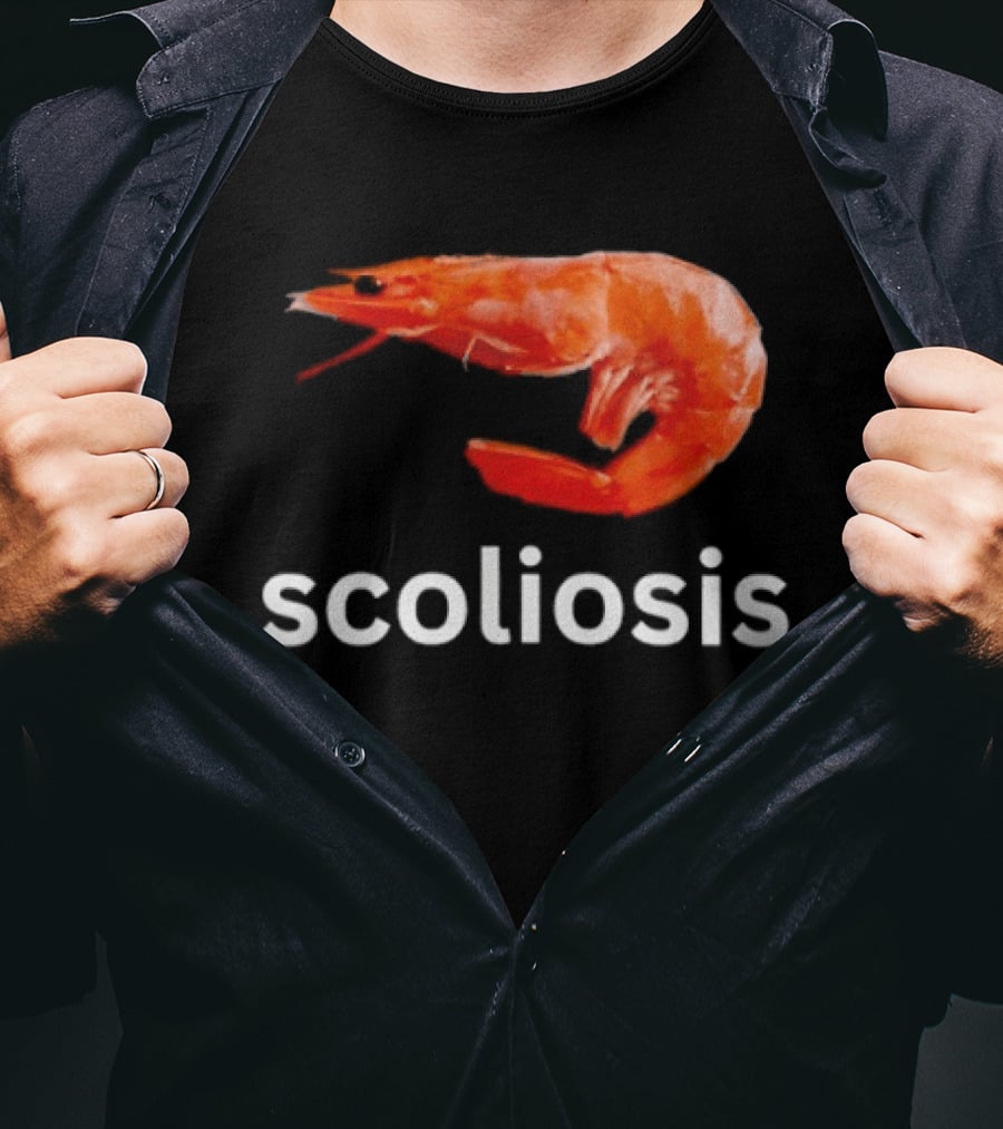 Shrimp Scoliosis Meme Funny Seafood Joke T-Shirt