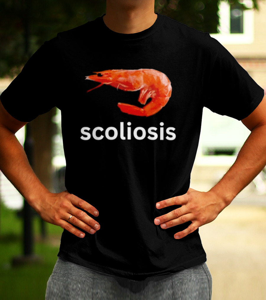 Shrimp Scoliosis Meme Funny Seafood Joke T-Shirt