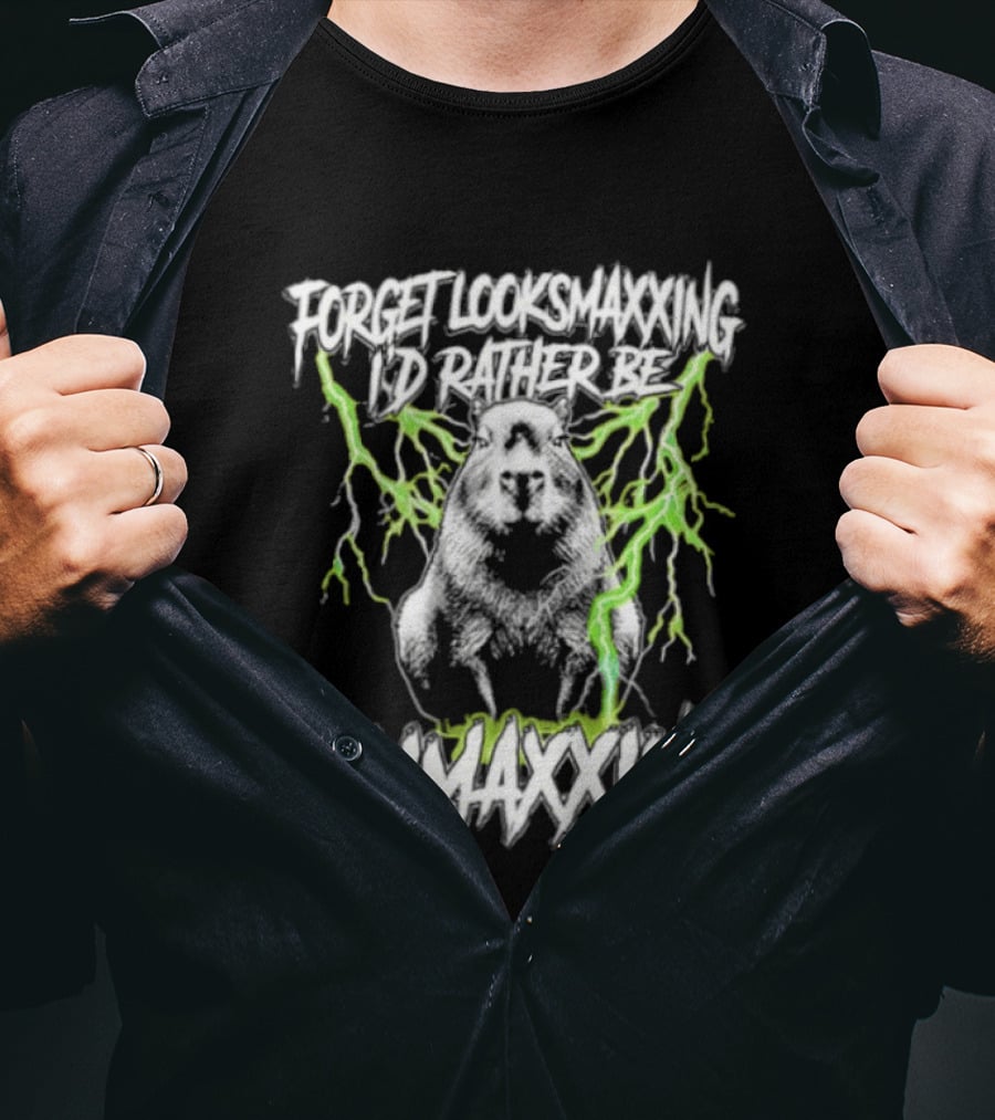 Forget Looksmaxxing I'd Rather Be Climaxxing Capybara With Lightning Electric T-Shirt