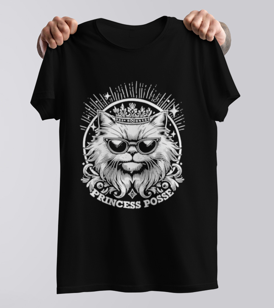Cat Princess Posse Gothic Emblem Fierce Feline Crown T-Shirt
