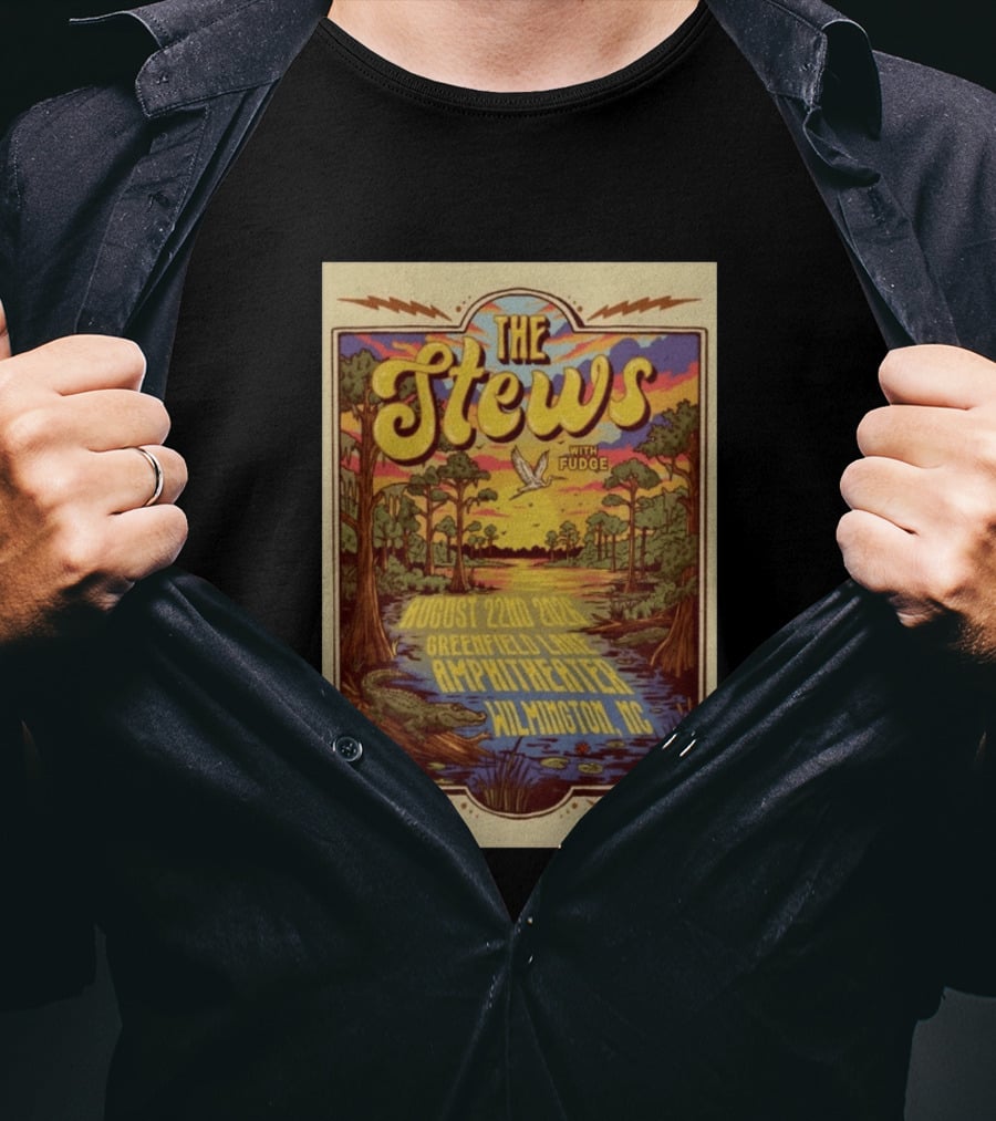 The Stews With Fudge August 22nd 2026 Greenfield Lake Amphitheater Wilmington NC T-Shirt
