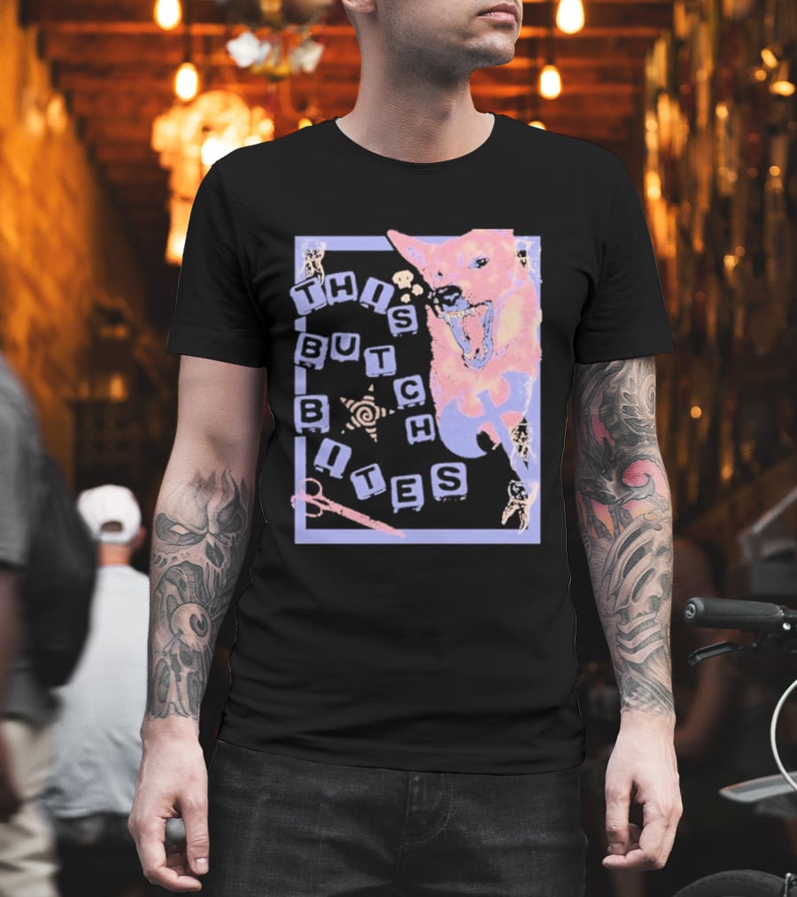 This Butch Bites Dog Retro Vibe Scissors And Blocks T-Shirt