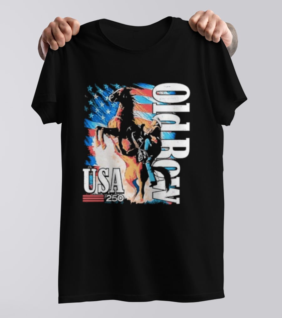 Cowboy Rodeo Rider With Horse USA Flag 250th Anniversary T-Shirt