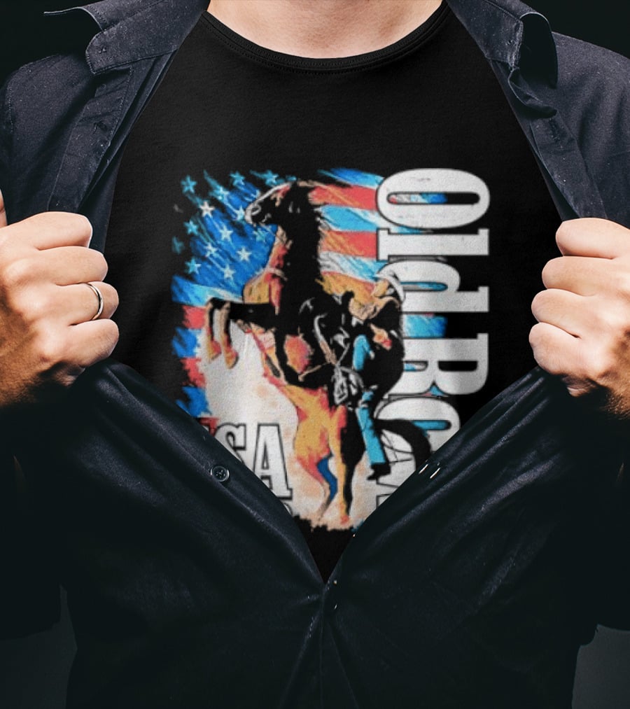 Cowboy Rodeo Rider With Horse USA Flag 250th Anniversary T-Shirt