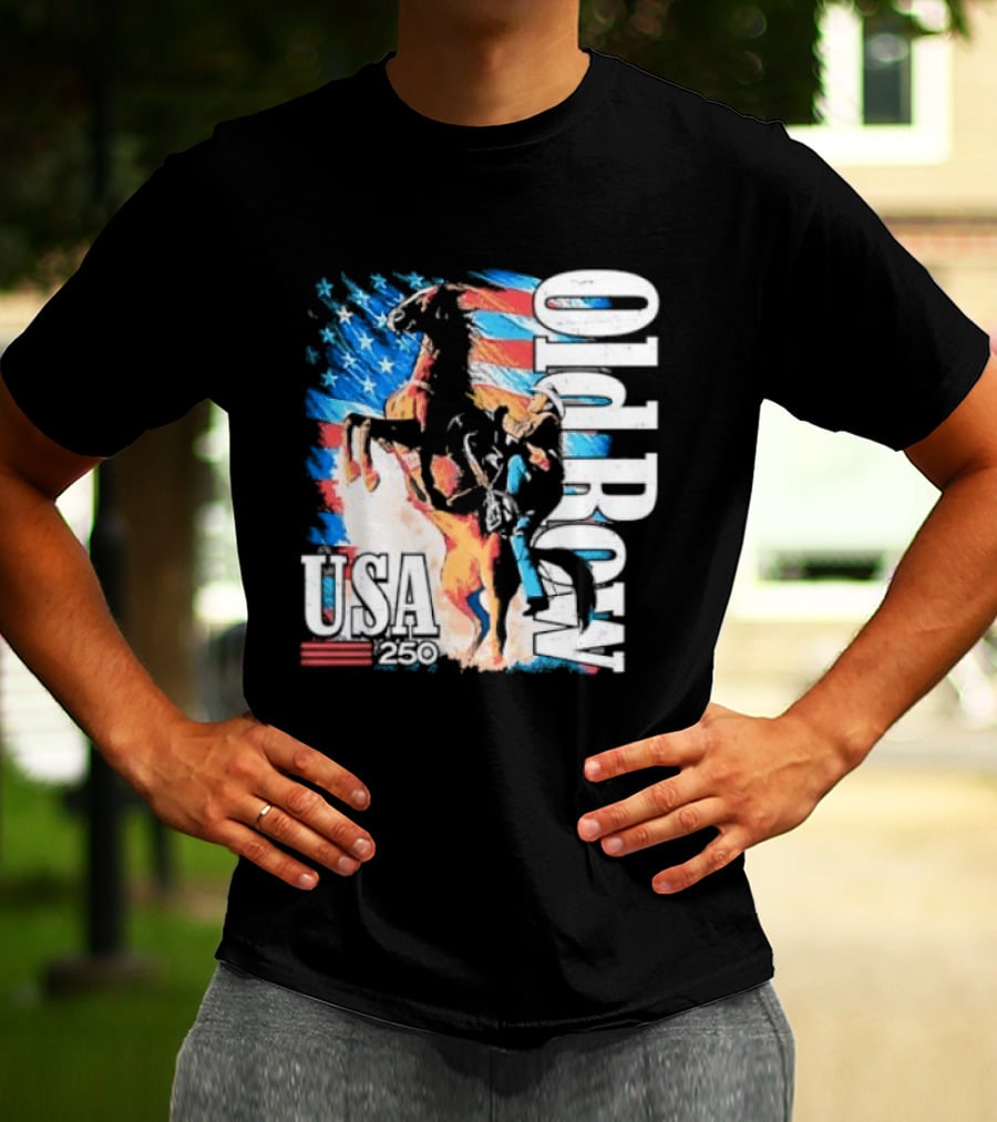 Cowboy Rodeo Rider With Horse USA Flag 250th Anniversary T-Shirt