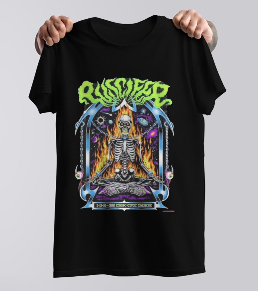 Puscifer San Diego Civic Theatre May 13 2026 Event Flaming Skull Skeleton In Space T-Shirt