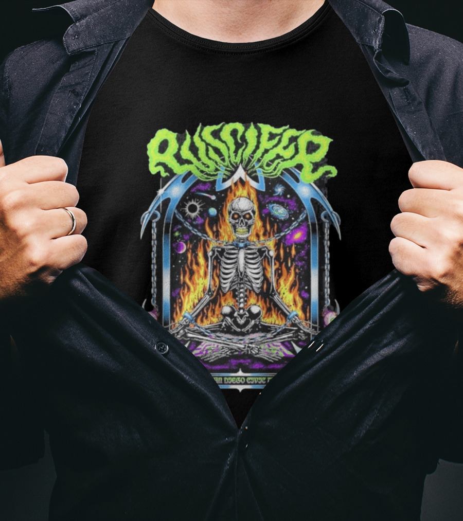 Puscifer San Diego Civic Theatre May 13 2026 Event Flaming Skull Skeleton In Space T-Shirt