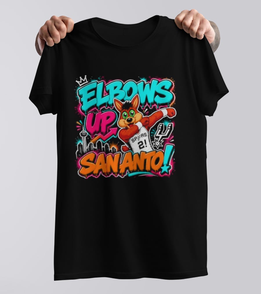 Elbows Up San Antonio Spurs Cartoon Style Mascot Dabbing Fun T-Shirt