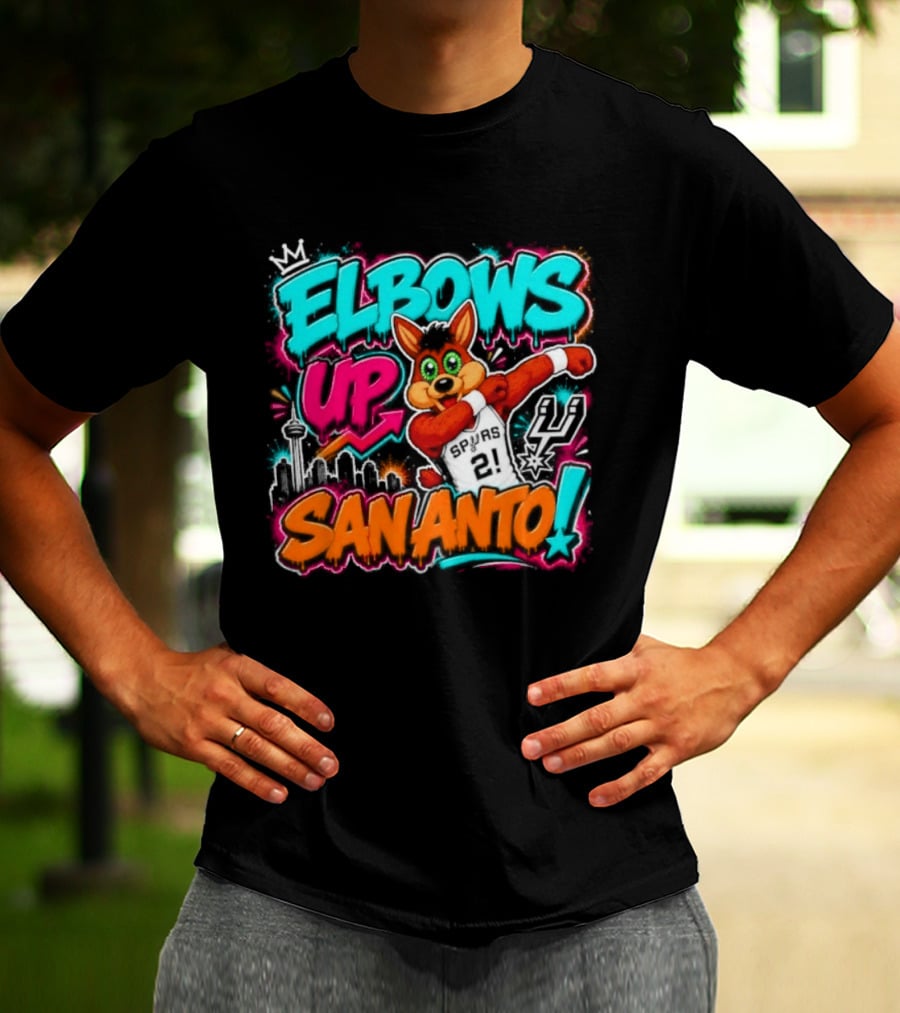 Elbows Up San Antonio Spurs Cartoon Style Mascot Dabbing Fun T-Shirt