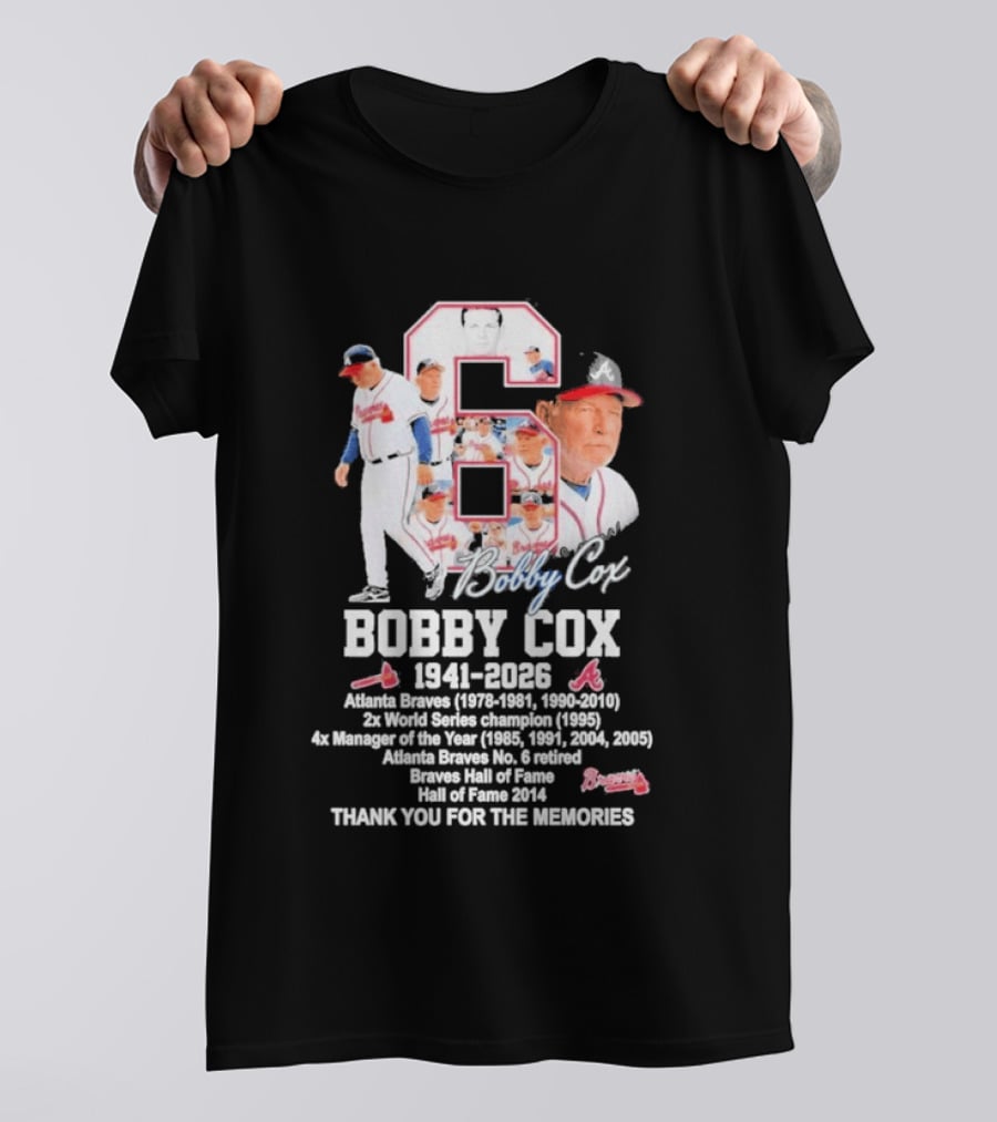 Bobby Cox Atlanta Braves 1941 2026 Thank You For The Memories Hall Of Fame Braves Manager T-Shirt