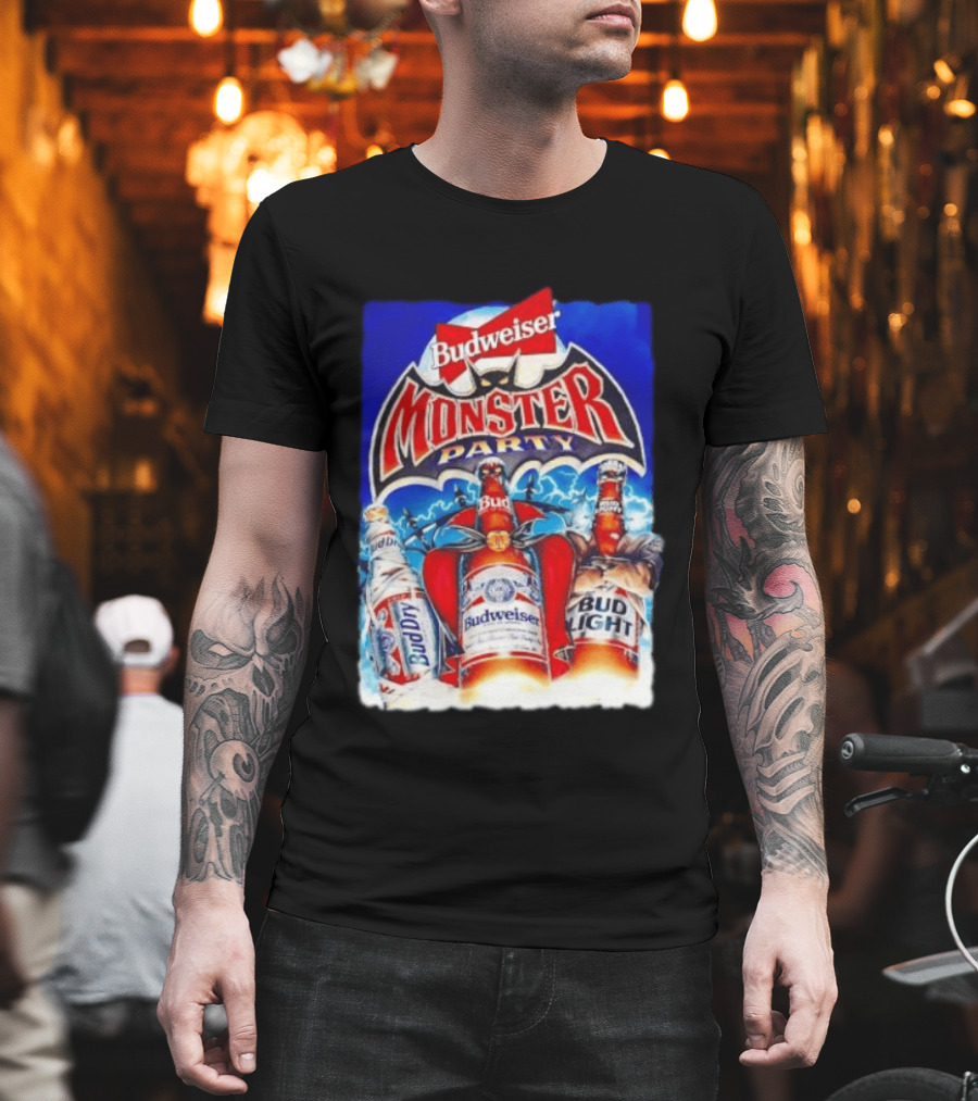 Budweiser Monster Party Bud Dry Bud Light Bottles Halloween Celebration T-Shirt