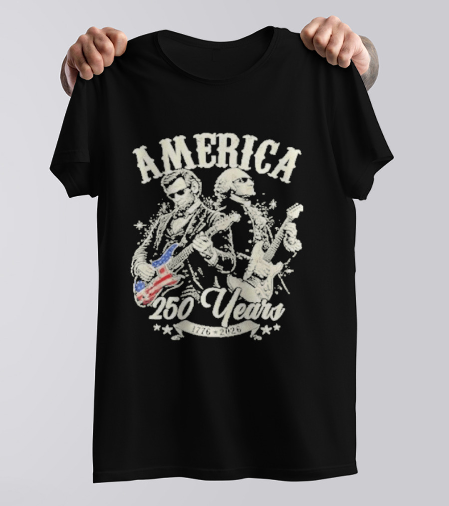 America George Washington Lincoln Playing Guitar 250 Years T-Shirt