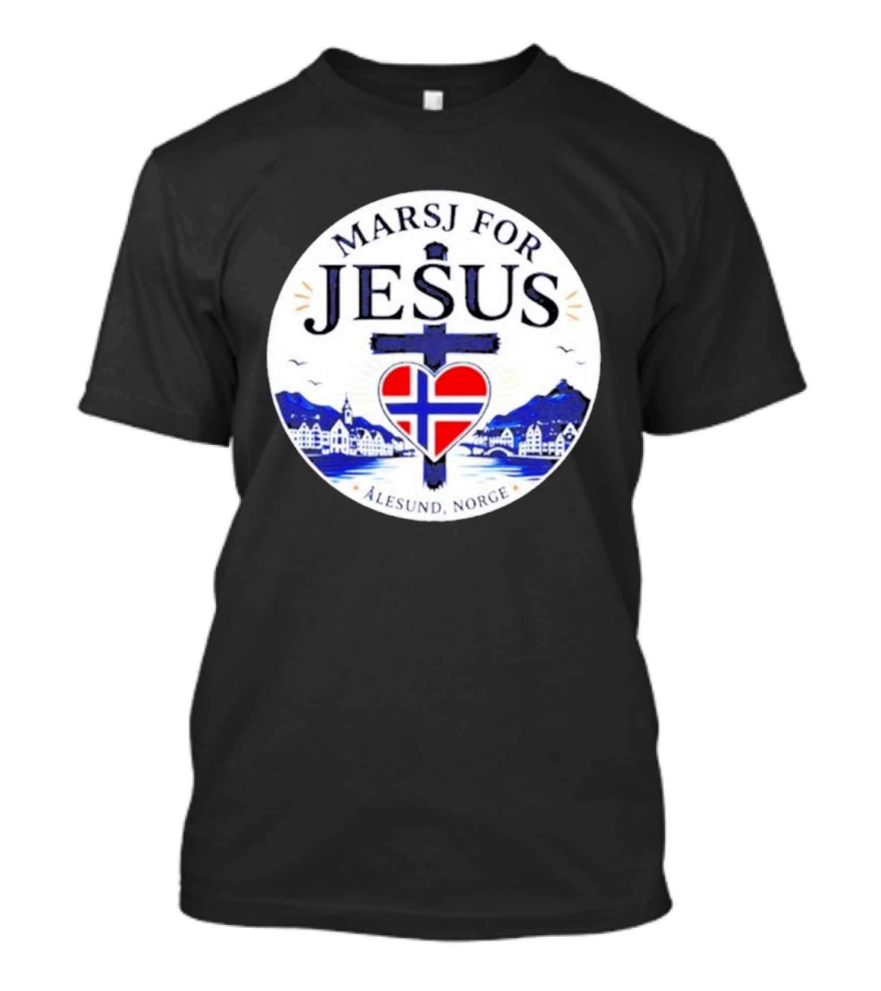 Marsj For Jesus Ålesund Norge Heart And Cross With Norwegian Flag T-Shirt
