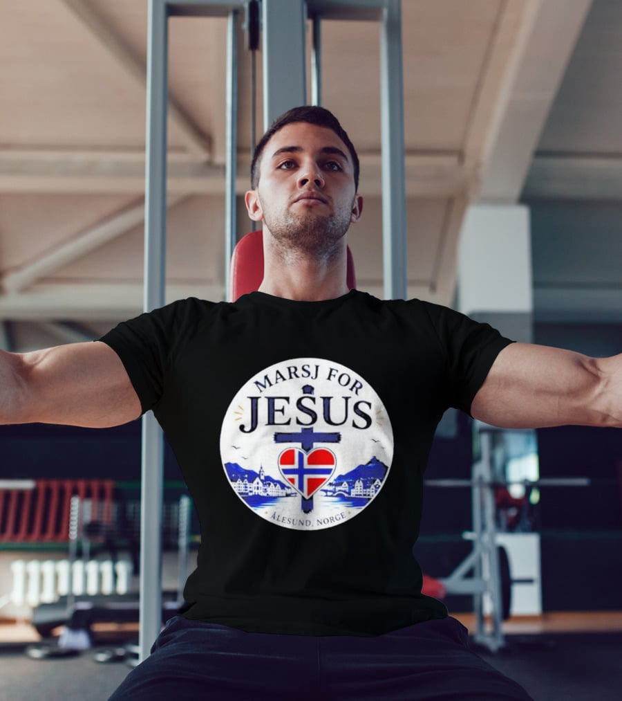 Marsj For Jesus Ålesund Norge Heart And Cross With Norwegian Flag T-Shirt