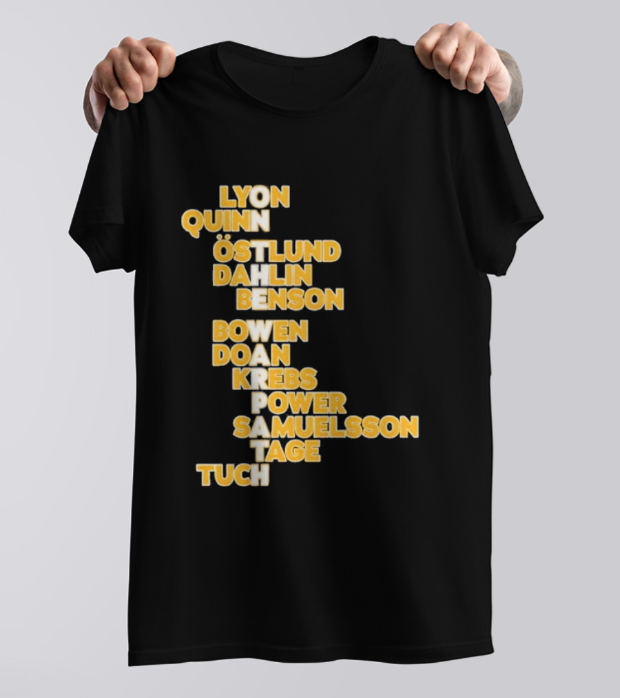 Lyon Quinn Östlund Dahlin Benson Bowen Doan Krebs Power Samuelsson Tage Tuch Buffalo Sabres 2026 T-Shirt