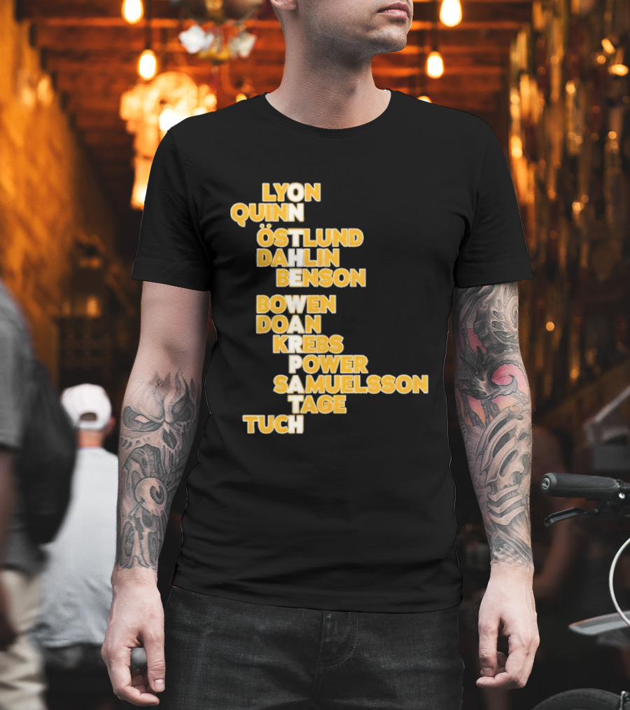 Lyon Quinn Östlund Dahlin Benson Bowen Doan Krebs Power Samuelsson Tage Tuch Buffalo Sabres 2026 T-Shirt