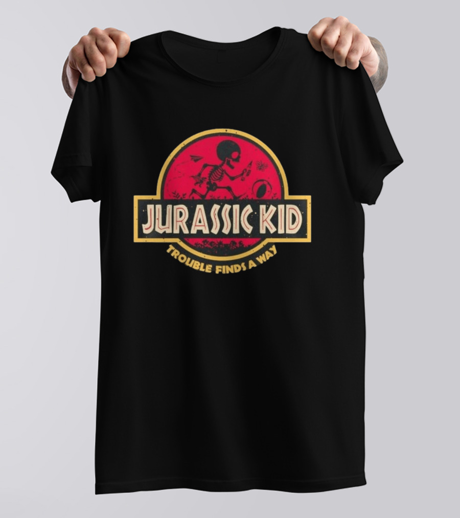 Jurassic Kid Skeleton Trouble Finds A Way T-Shirt