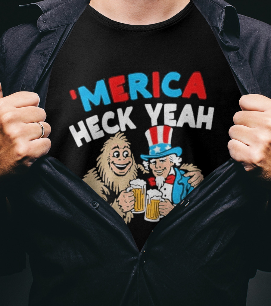 Merica Heck Yeah Uncle Sam Bigfoot Beer T-Shirt