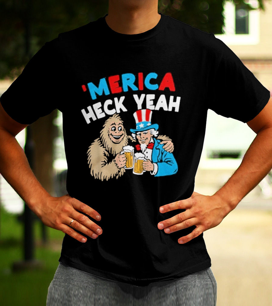 Merica Heck Yeah Uncle Sam Bigfoot Beer T-Shirt