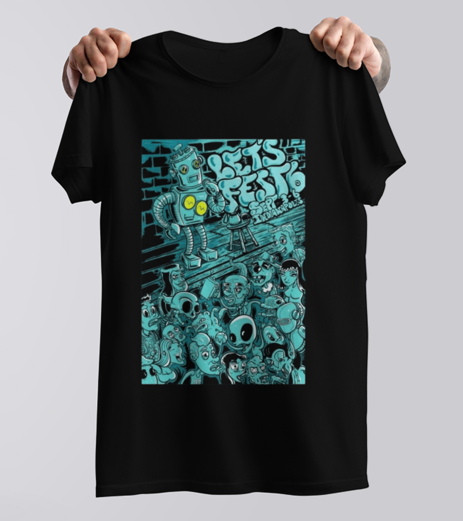 LET'S FEST 6 SEP 9 6 2026 Indianapolis Robot And Alien Crowd T-Shirt