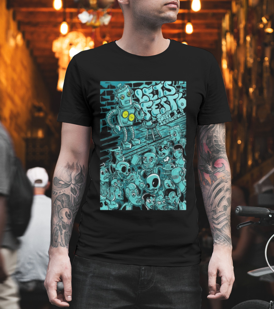 LET'S FEST 6 SEP 9 6 2026 Indianapolis Robot And Alien Crowd T-Shirt