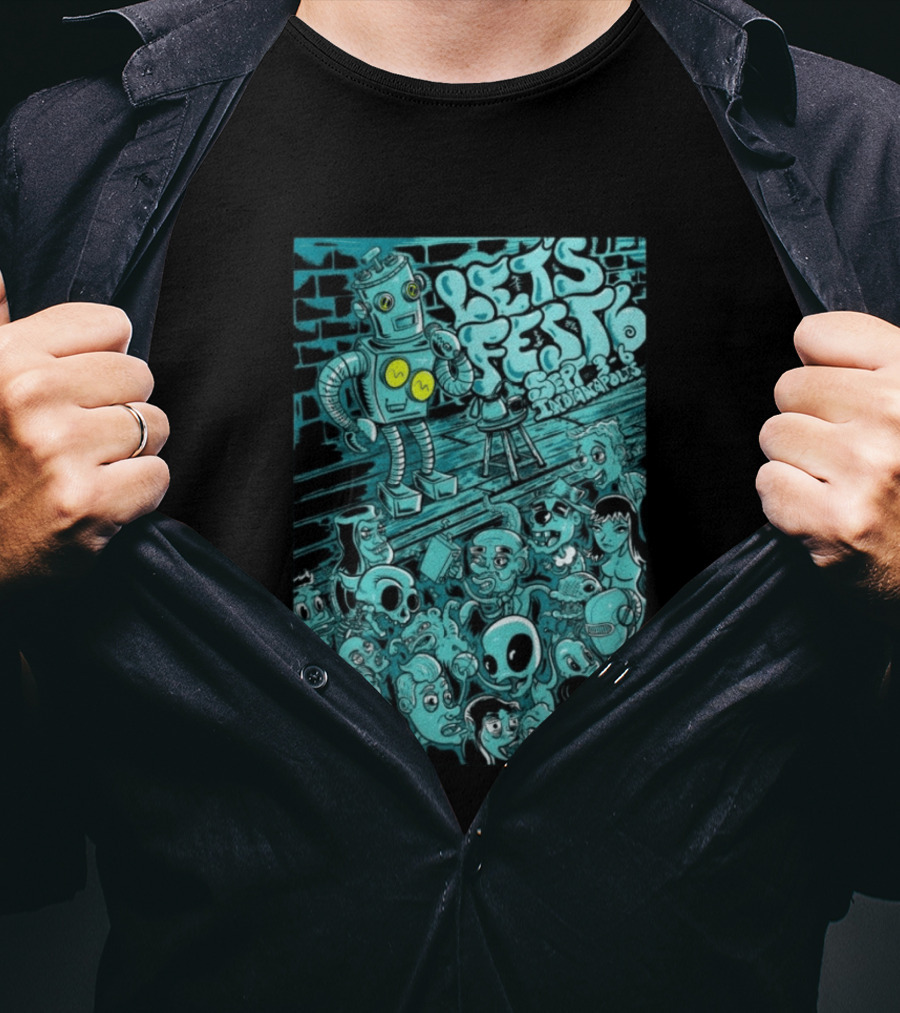 LET'S FEST 6 SEP 9 6 2026 Indianapolis Robot And Alien Crowd T-Shirt