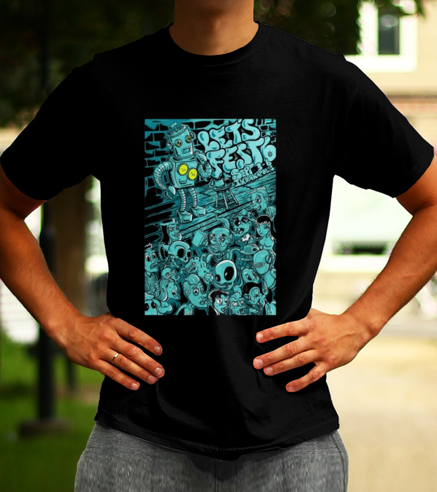 LET'S FEST 6 SEP 9 6 2026 Indianapolis Robot And Alien Crowd T-Shirt