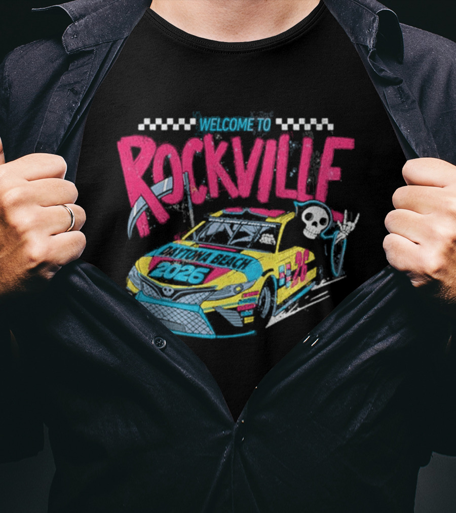 Welcome To Rockville 2026 Daytona Beach Florida Racing Car Devil Horn T-Shirt