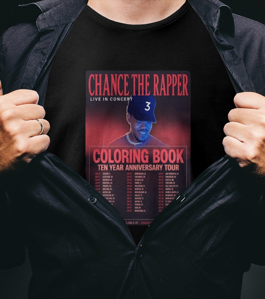 Chance The Rapper Live In Concert Coloring Book Ten Year Anniversary Tour 2026 T-Shirt