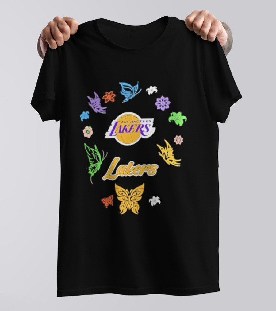 Los Angeles Lakers Carl Banks Spring Bloom Butterfly Lakers T-Shirt