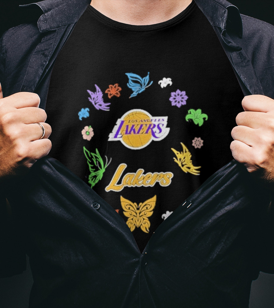 Los Angeles Lakers Carl Banks Spring Bloom Butterfly Lakers T-Shirt