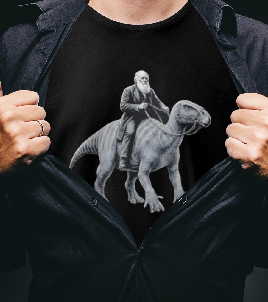 Charles Darwin Riding Dinosaur Evolution Science Lover T-Shirt
