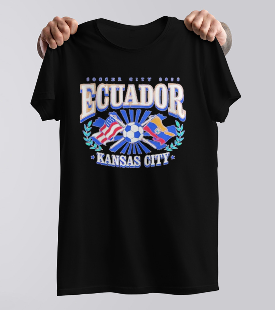 Ecuador Soccer City 2026 Kansas City Flags And Soccer Ball T-Shirt