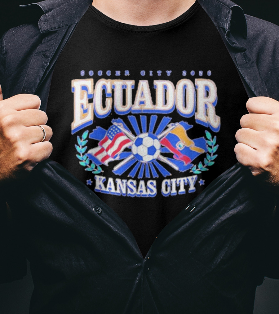 Ecuador Soccer City 2026 Kansas City Flags And Soccer Ball T-Shirt