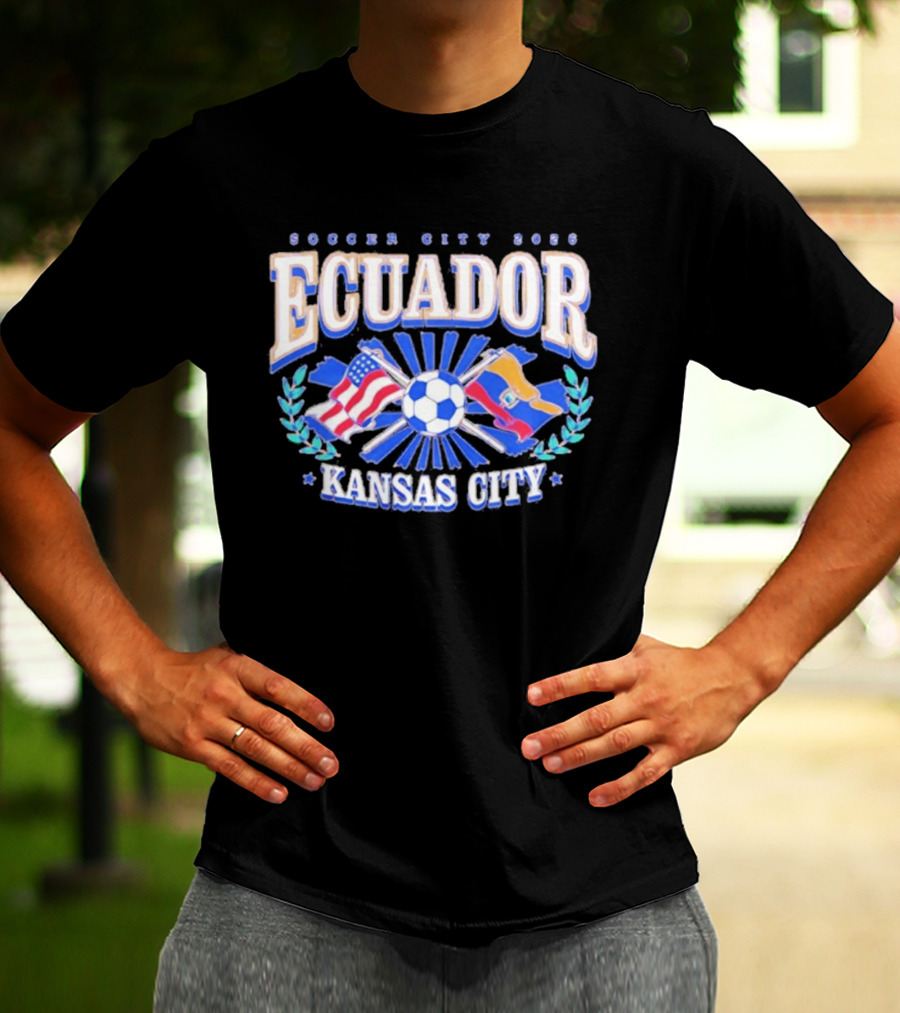 Ecuador Soccer City 2026 Kansas City Flags And Soccer Ball T-Shirt