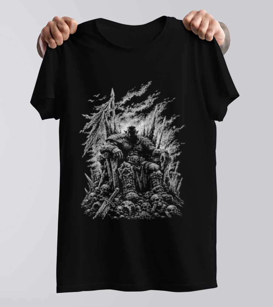 Orc Warlord On Stone Throne Gothic Metal Fantasy Intricate T-Shirt
