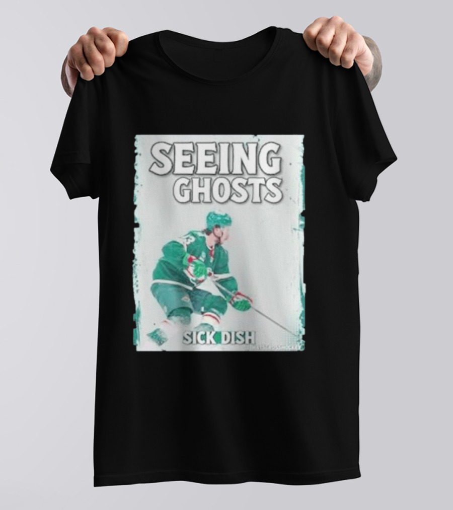 Seeing Ghosts Quinn Hughes Sick Dish Hockey T-Shirt